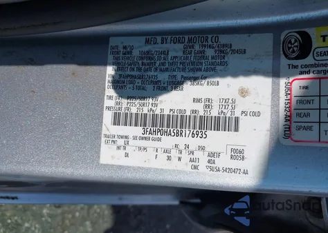 2011 Ford Fusion Se z USA, uszkodzony, nr VIN 3FAHP0HA5BR176935